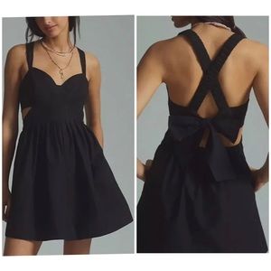 Anthropologie Maeve dress Bow Back Mini in Black Size L cotton elastic straps